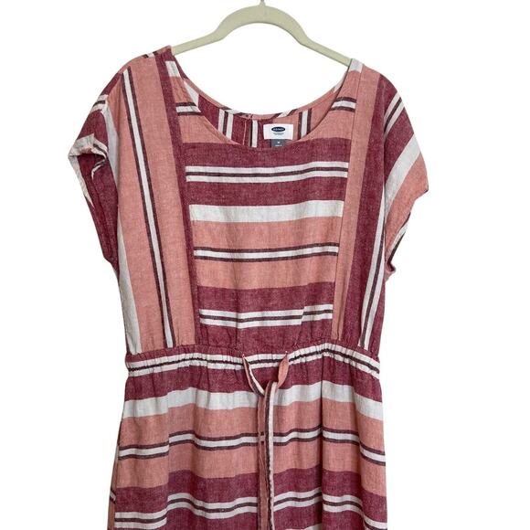 Old Navy Womens Linen Blend Dress Size Medium Striped Drawstring Waist Casual - Picture 2 of 6